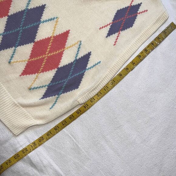 Vintage Inner Visions Cream/ Multicolored Argyle V-Neck Sweater Vest- M - Picture 4 of 9